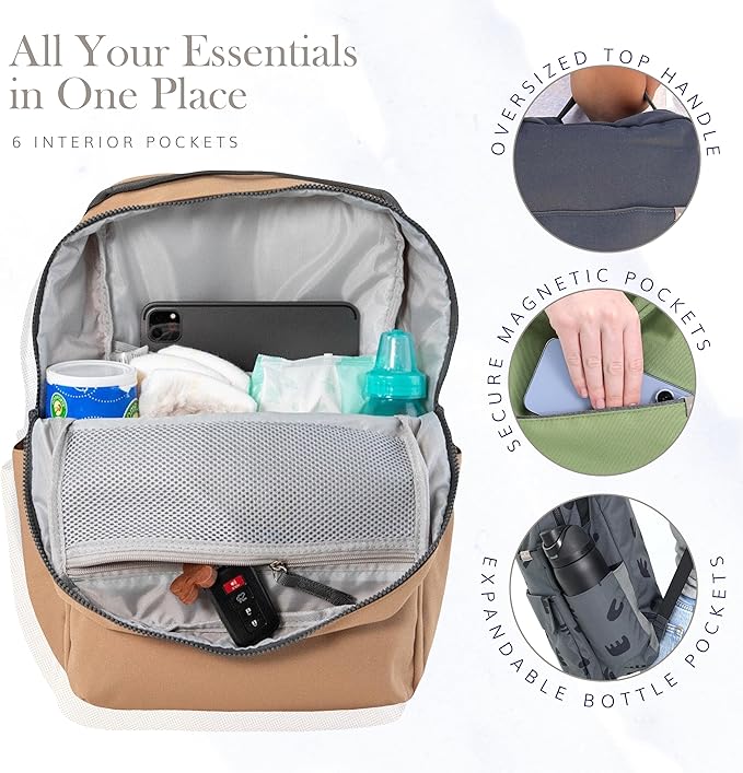 RED ROVR Roo Lightweight 1 LB Diaper Bag Backpack | 11 organizational pockets| Durable & Water-Resistant (Toffee)