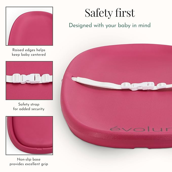 Evolur Eva Baby Changing Pad in Fuschia Pink, Soft, Lightweight and Portable Changing Pad, Fits All Changing Table, Waterproof Firm Padding