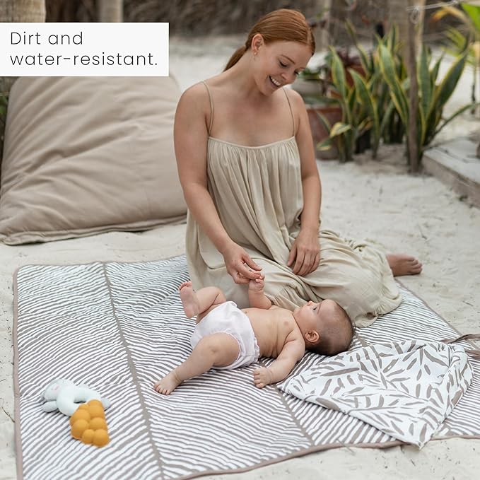 Toddlekind Portable Baby Mat – Organic Cotton 47" x 47" Reversible Indoor/Outdoor Playmat for Babies, Toddlers, Picnics, Patio, and Garden Use 0m+ Tan (Taupe)