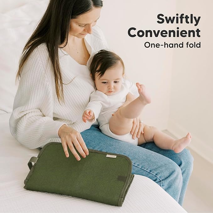 KeaBabies Portable Diaper Changing Pad, Easy Wipe Clean - Foldable Waterproof Baby Changing Mat for Diaper Bag, Compact, Lightweight, 25x13 Newborn, Infant, Baby Changer Travel Essential (Olive Green)