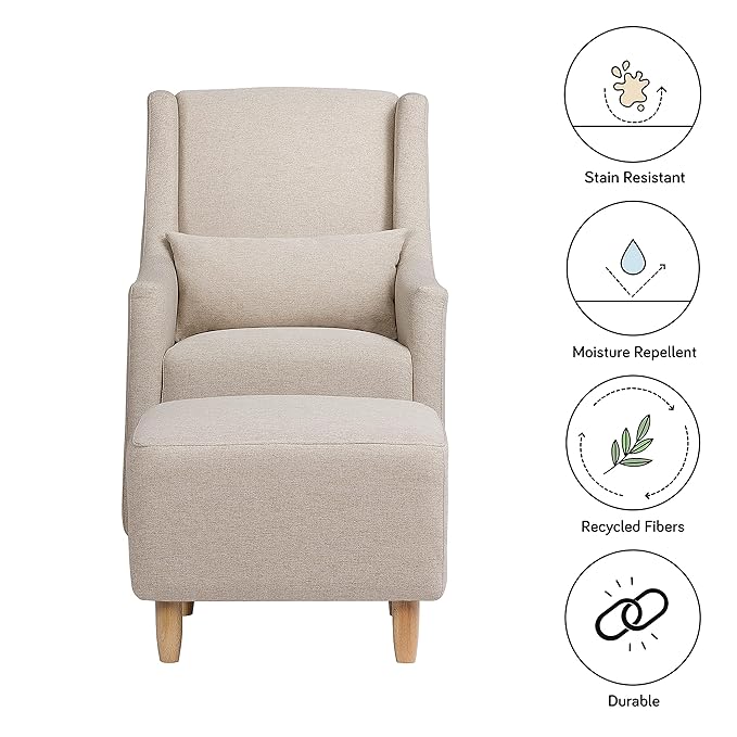 Babyletto Toco Upholstered Swivel Glider and Stationary Ottoman in Performance Beach Eco-Weave, Water Repellent & Stain Resistant, Greenguard Gold Certified