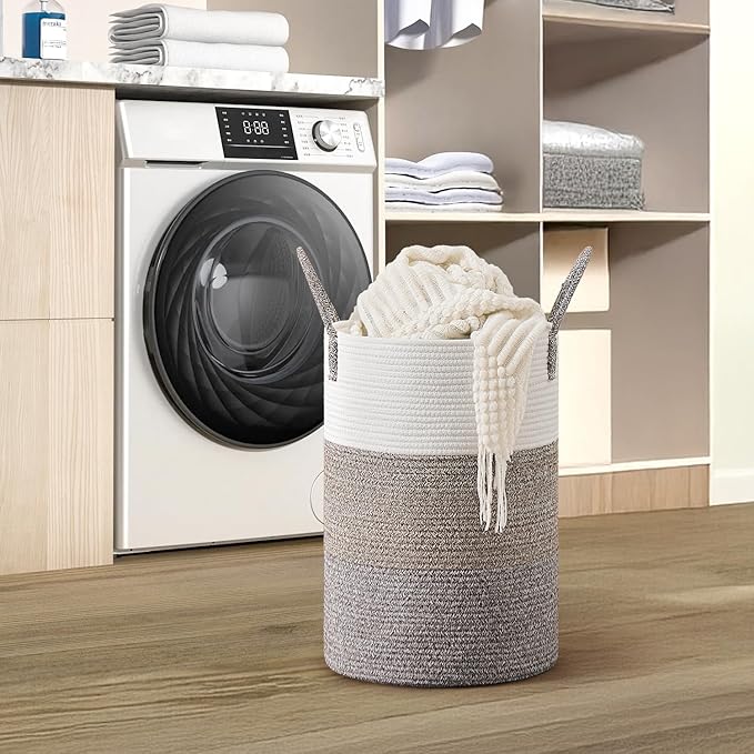 CLHMILY&Z 40L Laundry Basket Round Storage Rope Basket - 13x18 Inches - Laundry Hamper in Bedreoom and Mutil Storage Bin for Blankets, Toys, and Nursery Essentials