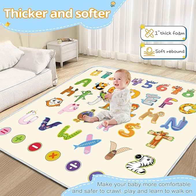 Baby Play Mat, 1-Inch Thick Foam 50" X 50" Playpen Mat,Waterproof & Non - Slip Playmat for Baby Play on Floor, Wipe - Clean, Ideal for Infants, Toddlers & Kids' Crawling and Tummy Time(Animal)