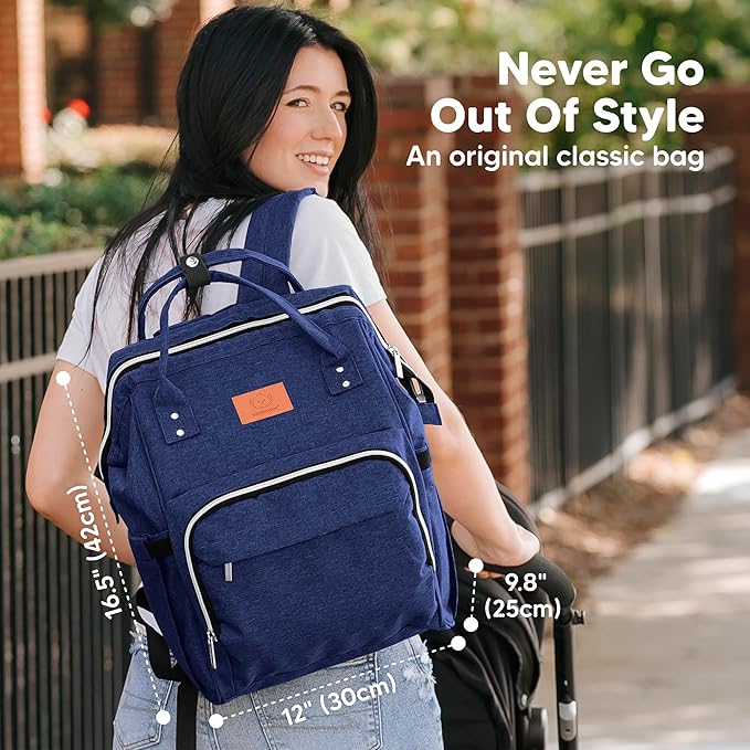 KeaBabies Baby Diaper Bag Backpack - Large Baby Bag for Boys, Girls, Waterproof Multi Function Travel Diaper Backpack with Changing Pad, Durable Travel Essentials for Moms and Dads (Marine Blue)