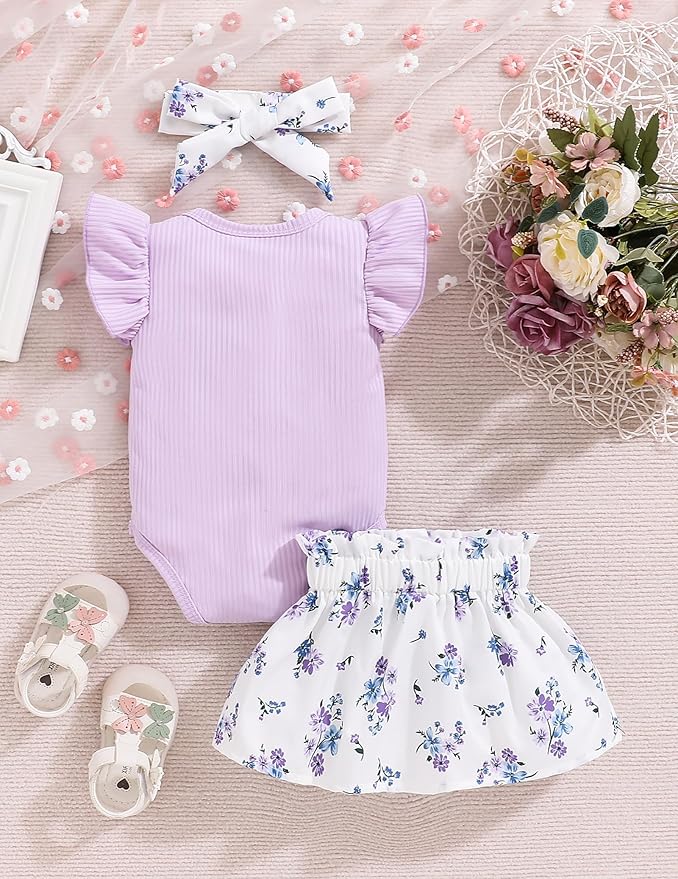Newborn Infant Clothes Baby Girl Dress Summer Toddler Outfit Cute Girl Romper Skirt Set+Headband