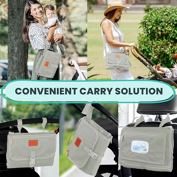 Portable Changing Pad for Baby, Travel Diaper Changing Pad for Newborn, Large Waterproof Baby Changing Mat, Foldable & Detachable Diaper Changing Station with Baby Wipes Pockets, Baby Stuff by Pillani