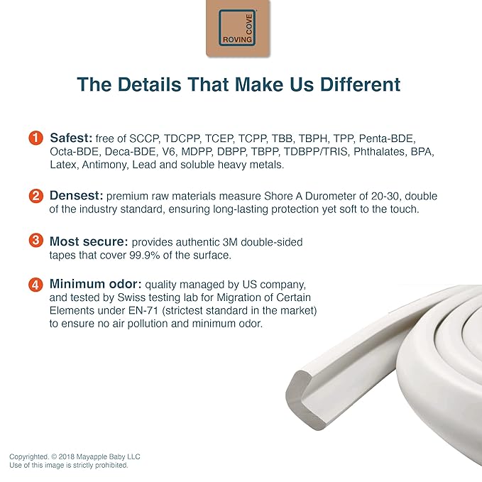 Roving Cove HeftyFit Edge Protector for Baby Proofing (9ft Large Edge Only), Heavy-Duty Soft Furniture Edge Bumper Guards, Desk Edge Cushion, Wall Corner Covers, 3M Adhesive, Oyster White (Off White)