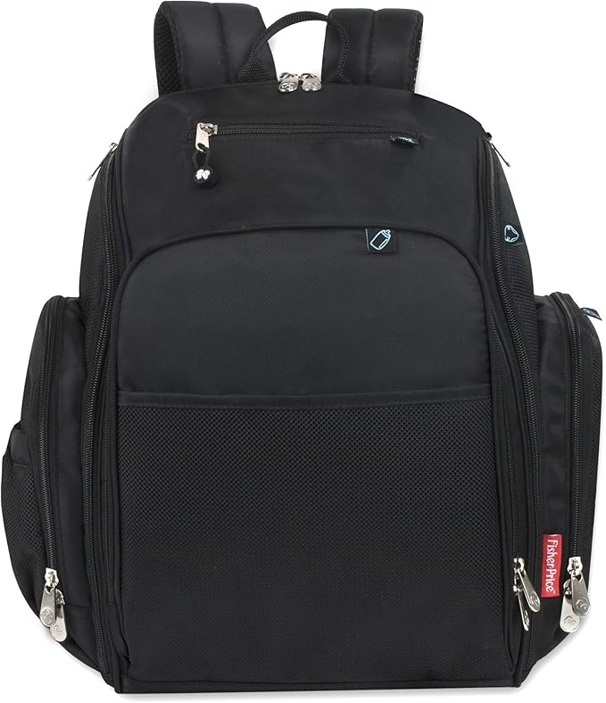 Fisher-Price Large Multi-Pocket Multifunction Kaden Baby Diaper Bag Backpack for Infant Boys & Girls (Black)