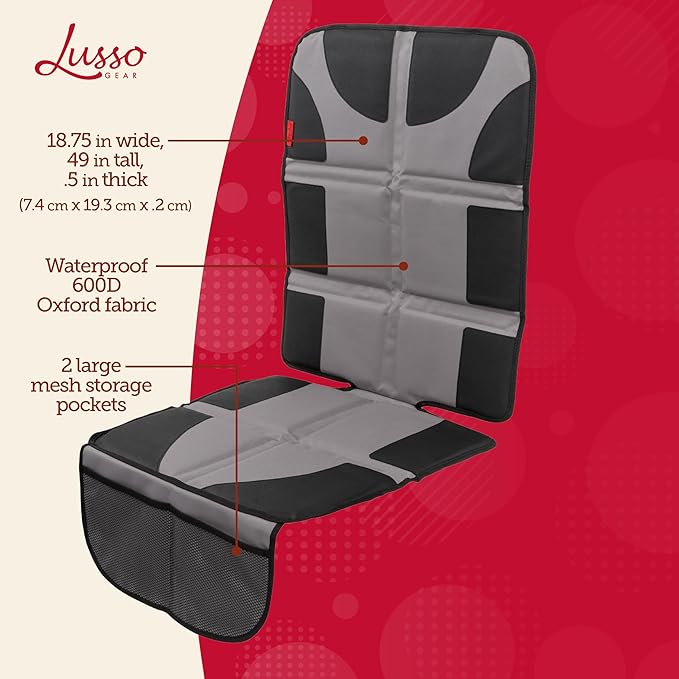 Lusso Gear Car Seat Cover - 1-Pack, Gray, Universal Fit for Child Car Seats - Thick Padded Waterproof Protection with Non-Slip Backing & Dual Mesh Pockets