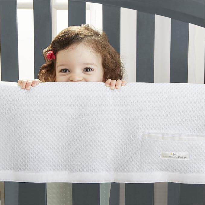 BreathableBaby Breathable Mesh RailGuard Teething Cover — White — 51” Long Panel (1) — Fits Most Full-Size and Does Not Fit Mini Cribs — Use with Coordinating Short Panels for Extra Coverage