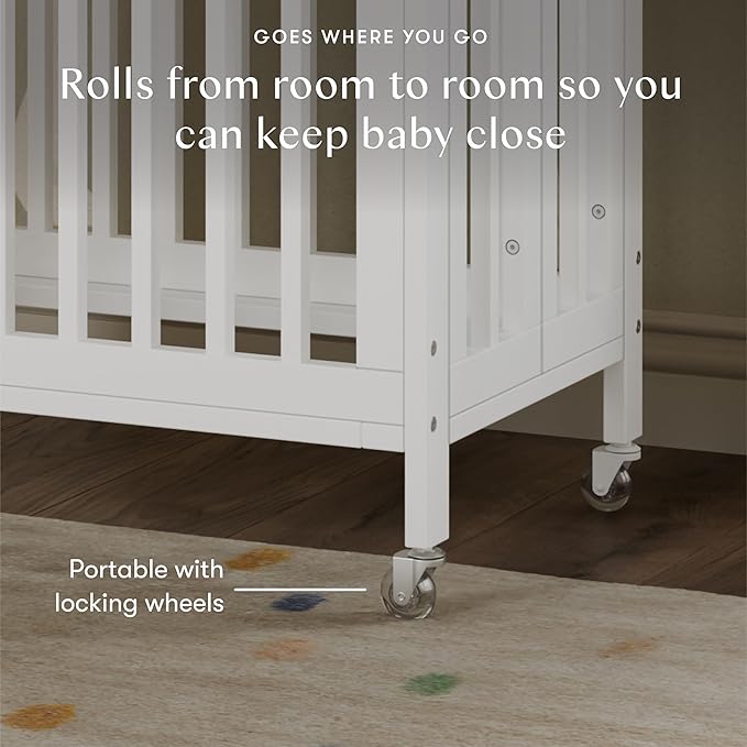 babyletto Rolli 9-in-1 Convertible Baby Crib w/Wheels - Includes Pad & Conversion Kits for Bassinet, Standard Crib, Toddler Bed, Daybed & Junior Bed - GREENGUARD Gold - 3 Adjustable Heights - White