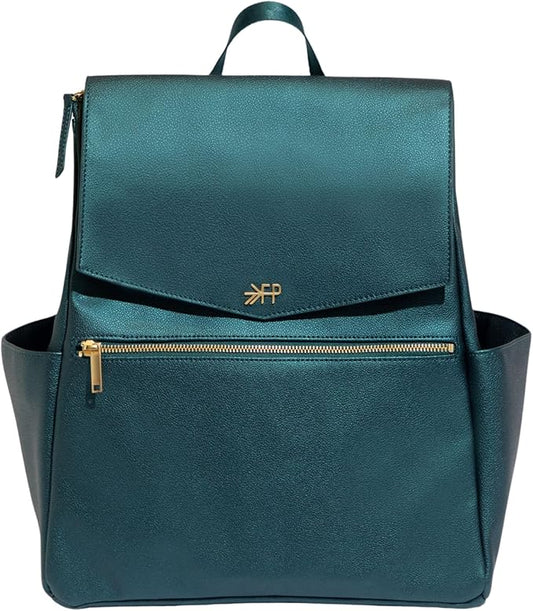 Freshly Picked Classic II Diaper Bag Backpack, Wipeable Vegan Leather With Changing Pad (Emerald V2)