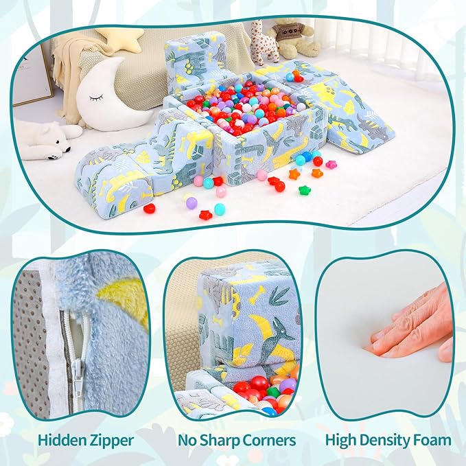 Foam Climbing Blocks, 5 Pcs Soft Play Set with Ball Pit, Baby Toddler Climbing Toys Indoor, Indoor Climbing Blocks for Toddlers 1-3, Indoor Climb Soft Play Equipment, Dinosaur(No Balls)