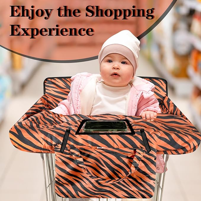 Shopping Cart Cover for Baby Girl & Boy 2-in-1 High Chair Water Resistant High Chair Cover w/Phone Pouch & Pocket Gender Neutral Cart Cover for Tiger Texture Babies Padded Grocery Cart Cover for Baby