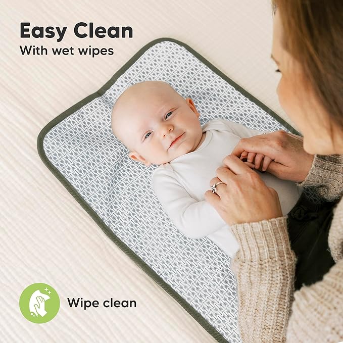 KeaBabies Portable Diaper Changing Pad, Easy Wipe Clean - Foldable Waterproof Baby Changing Mat for Diaper Bag, Compact, Lightweight, 25x13 Newborn, Infant, Baby Changer Travel Essential (Olive Green)