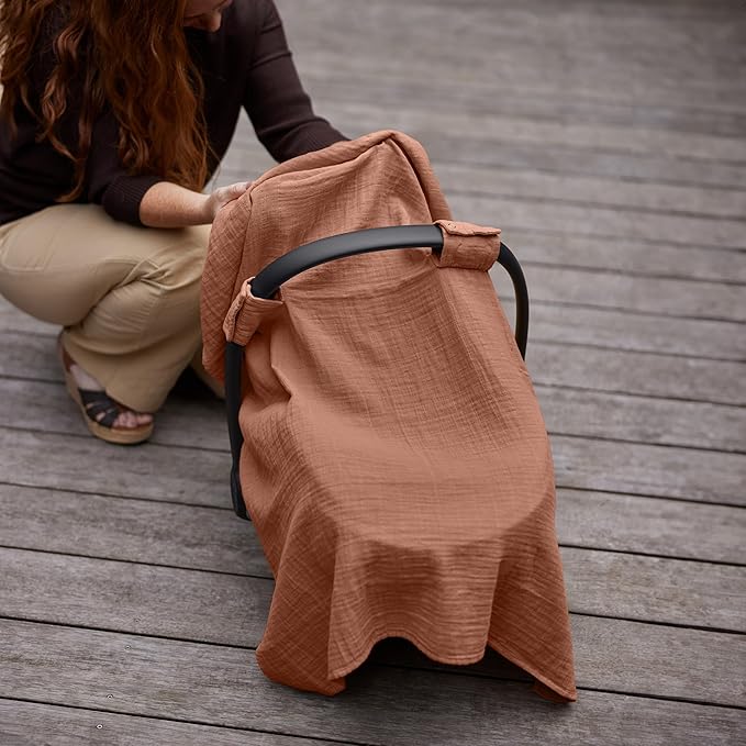 Car Seat Cover Baby - Organic Cotton - Carseat Covers Baby - Carseat Cover - Car Seat Canopy - Carseat Canopy - 100% Muslin Cotton, 43" x 32" (Cedar)