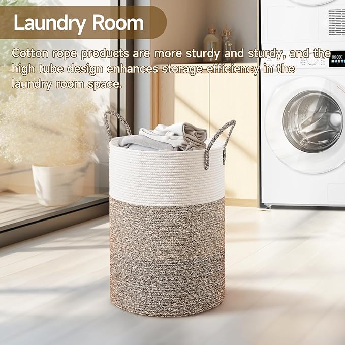 CLHMILY&Z 80L Laundry Basket Round Storage Rope Basket - 16.5x22.5 Inches - Laundry Hamper in Bedreoom and Mutil Storage Bin for Blankets, Toys, and Nursery Essentials