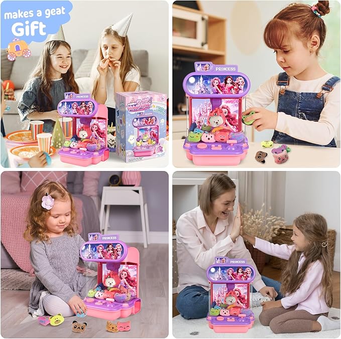 Claw Machine for Kids,Mini Vending Machines Girls Princess Toys,Candy Grabber Prize Dispenser Girl Toys, Electronic Arcade Game with 20 Mini Plush Toy for Party Easter Birthday Gifts (Princess-B)