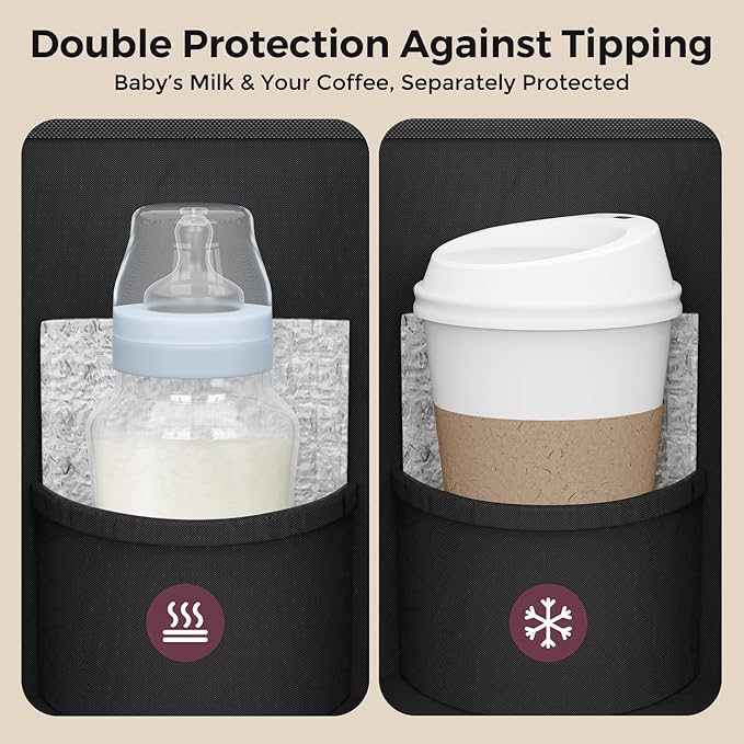 Momcozy Extra Large Stroller Organizer Max | with Food Grade Pacifier Teether Bag | 2 Insulated Cup Holder | Silicone Anti-Slip Straps | 3-Way Usage | Detachable Small Pouch | for UPPAbaby/Doona