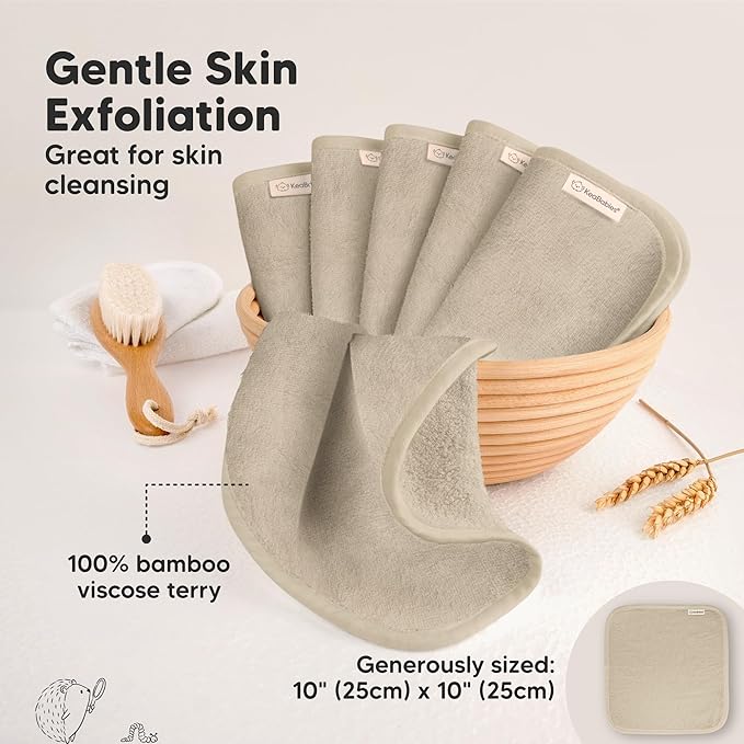 6-Pack Soft Baby Washcloths, Viscose from Bamboo - Kids, Newborn Bath Towels, Infant Shower, Toddler Reusable Face Towel, Gentle on Skin, Face Wash Cloths for Babies, 10x10(Earth Brown)