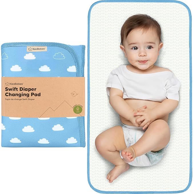 KeaBabies Portable Diaper Changing Pad, Easy Wipe Clean - Foldable Waterproof Baby Changing Mat for Diaper Bag, Compact, Lightweight, 25x13 Newborn, Infant, Baby Changer Travel Essential (Cloud)