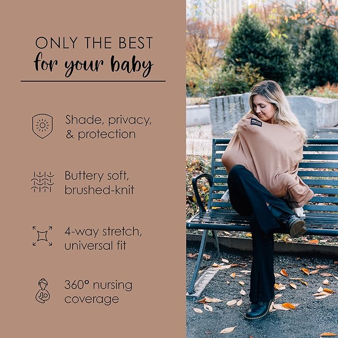 Milk Snob Original 5-in-1 Luxe Nursing Cover in Cocoa - Added Privacy Breastfeeding Cover, Car Seat Cover for Carrier, Stroller, High Chair, Shopping Cart, Lounger Canopy, Newborn Essentials