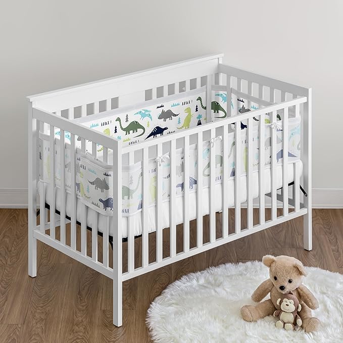 Sweet Jojo Designs + BreathableBaby 2-Piece Breathable Mesh Crib Liner Set (Blue/Green Modern Dinosaur) for Boys, Baby, Infants/Newborn Nursery (Mod Dino, Dinosaurs, Prehistoric, Boho, Bohemian)