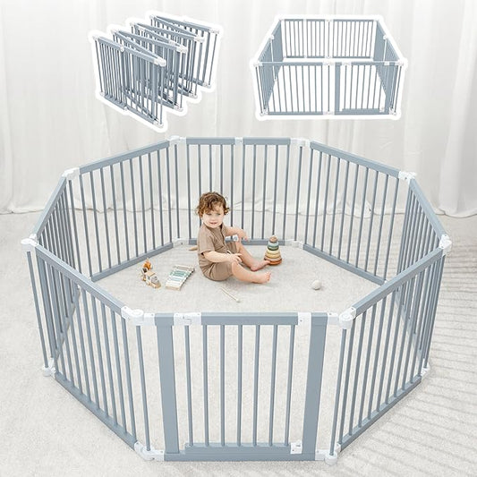 Comfy Cubs Baby Gate Playpen - 57 x 57 x 25 in, Extends Up to 228” - Pine Wood Foldable Playpen with Child-Proof Lock - Easy Assembly Baby Fence Play Area for Babies & Toddlers - Pacific Blue