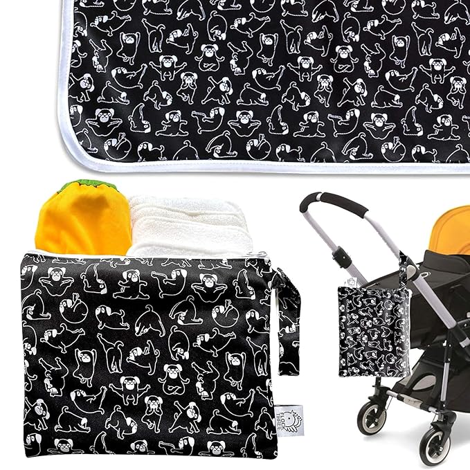 Flock Three Waterproof Baby Diaper Changing Pad with Storage Bag (43.3" X 28.7") Washable Wipeable Reusable Leak Proof Diaper Travel Mat Station Changing Mattress Liner Cribs Bed Cover, Dogs