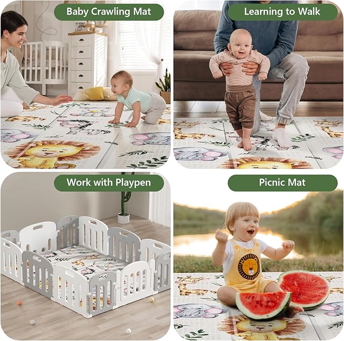 79x71 Extra Large Baby Play Mat for Floor, Foldable Foam Playmat for Babies 0-12 Months & Kids, Non-Toxic Waterproof Baby Mat for Floor, Thick Playpen Mat for Tummy Time Crawling