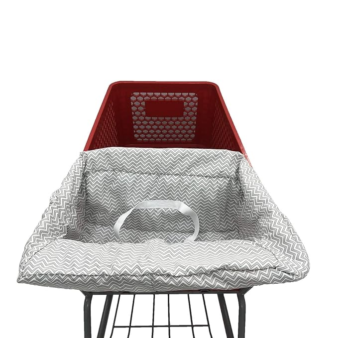 Portable Shopping Cart Cover, High Chair and Grocery Cart Covers for Babies, Kids, Infants & Toddlers, Attached Carry Bag (Gray Chevron)