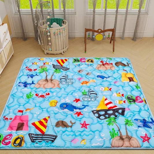 Ocean Baby Gyms Playmats for Playpen 50"×50" Marine Animals Play Mat for Playpen Playyards Thicken Soft Padding Foam Playmats for Babies Toddlers Infants Baby Crawling Mat Pad Tummy Time