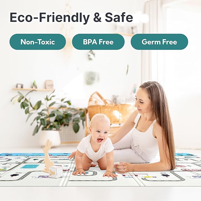 Foldable Baby Play Mat, Extra Large, Non-Toxic, Waterproof Activity Playmats for Babies, Education for Infant, Non-Slip Double Sided (79”x71” 0.6 in Milky) Boys and Girls