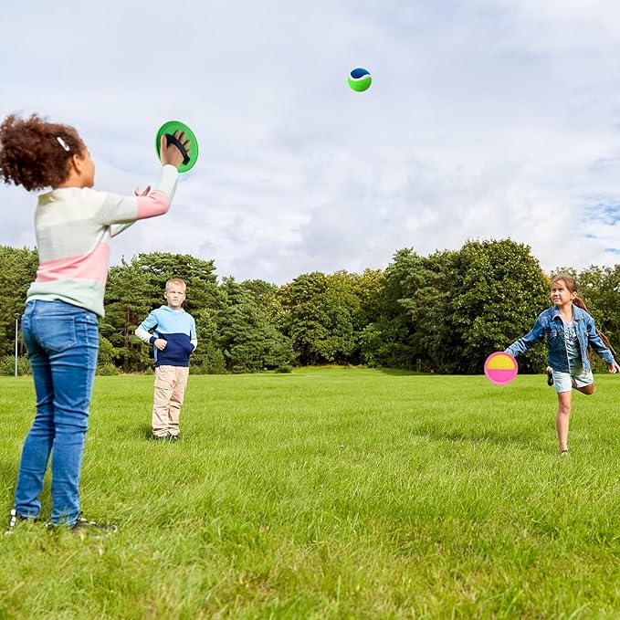 Beach Toys - Outdoor Games for Kids, Toss and Catch Ball Set with 4 Paddles 3 Balls, Toys for 3 4 5 6 7 8+ Year Old Boys Girls Christmas Birthday Gifts (Pink and Green)