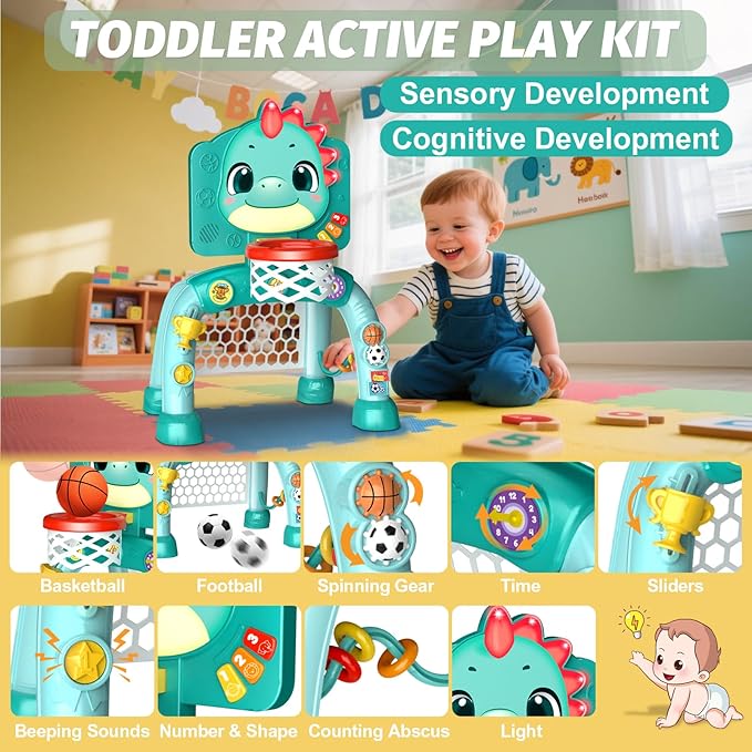 Zerhunt Toddler Sports Gym Toys: Motor Skills Development Energy Release by Mini Basketball & Soccer with Music & Light for Indoor Outdoor - Idea Christmas Birthday Gift for Boys Girls Age 1-3