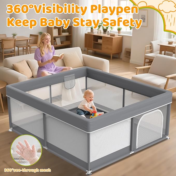 79x71 Inch Baby Playpen - Large Playpen for Babies and Toddlers, Baby Play Yard for Indoor & Outdoor, Toddler Fence Play Area with Skin-Friendly Fabric and Soft Breathable Mesh, Dark Grey