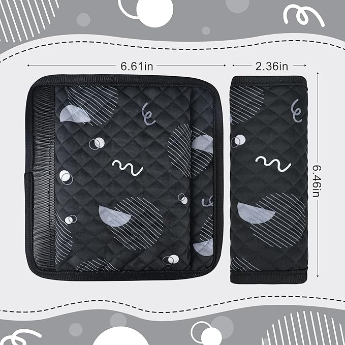 INFANZIA Car Seat Strap Covers for Infants Babies, Soft Carseat Shoulder Pads for Kids, Double-Sided Use Seatbelt Cushion Covers for Stroller, Pushchair & High Chair (Black)