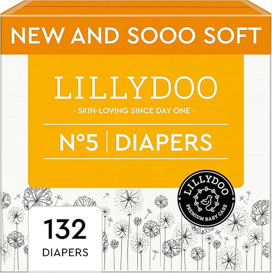 Baby Diapers - Size 5 (24-35 lbs), Monthly Supply (132 Count), Leak Protection, Skin-Friendly, Ultrasoft, Perfume- & Chlorine-Free, Hypoallergenic, Dermatologist Tested, Oeko-TEX®