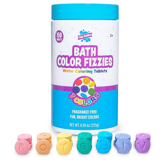 Bath Color Tablets for Kids, 150 Count | Nontoxic & Fragrance-Free | Fizzy & Vivid Bath Color Tablets Create Fun Bath Colors | 7 Colored Water Tablets for Variety | BathBombs for Kids Bath