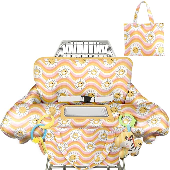 Pink Shopping Cart Cover for Baby 2-in-1 High Chair Cover with Safety Harness Multifunctional Sunflower Pattern Cart Covers for Babies Soft Padded Grocery Cart Cover for Baby Boy Girl