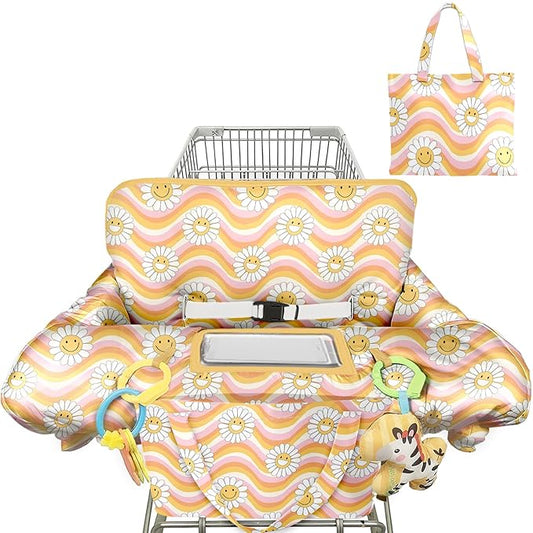 Pink Shopping Cart Cover for Baby 2-in-1 High Chair Cover with Safety Harness Multifunctional Sunflower Pattern Cart Covers for Babies Soft Padded Grocery Cart Cover for Baby Boy Girl