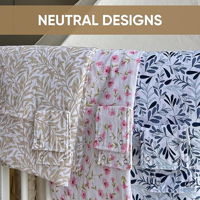 MOZAH Baby Car Seat Cover - Pink Floral Leaves - 100% Organic Muslin - Soft, Breathable and Lightweight, Baby Infant Car Seat Essentials