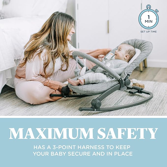 Baby Delight Aura Deluxe | Portable Baby Bouncer for Infants | Baby Rocker | Quilted Charcoal Tweed