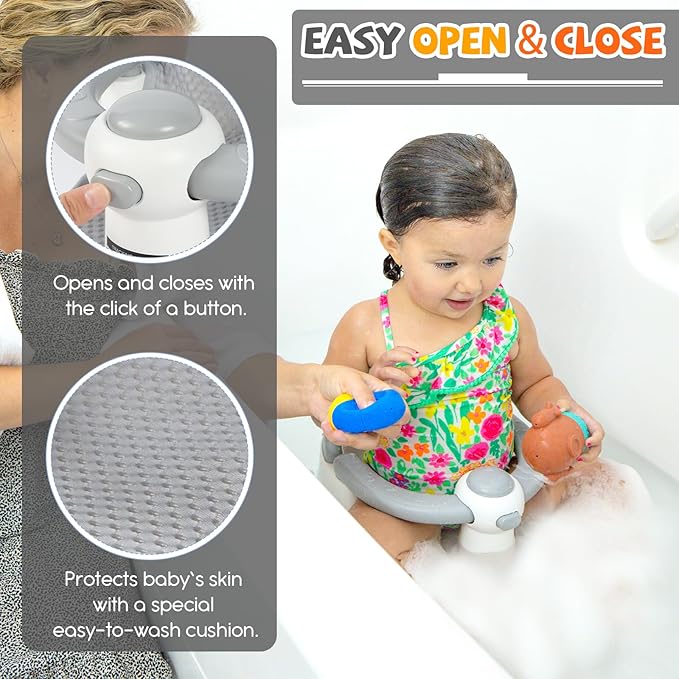 Baby Bath Seat for Babies 6 Months & up, Soft Cushion, Non-Slip Baby Bath Seat, Safe & Comfortable Baby Bath Support, for Bathtub/Living Room/Shower Room (Grey)
