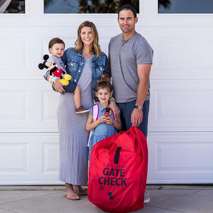 J.L. Childress Disney Baby Gate Check Bag for Car Seats - Travel Bag for Airplane, Fits All Baby & Infant Car Seats, Airport Accessories for Gate Check, Flying Essentials - Mickey Mouse, Red