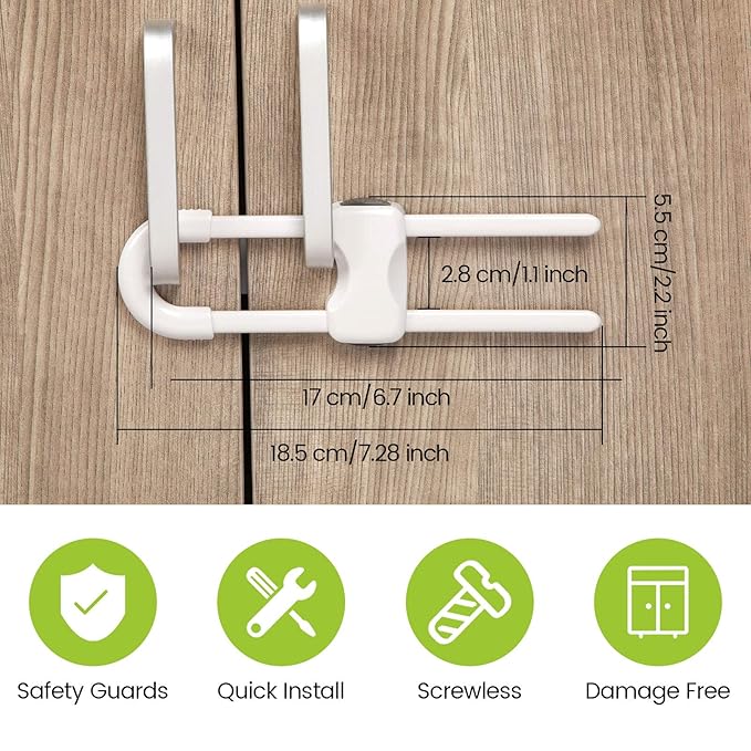 Jetec 10 Pieces Cabinet Locks for Babies, U-Shaped Proofing Drawers Safety Child Locks Adjustable, Easy to Use Childproof Latch for Knob Handle on Kitchen Door Storage Cupboard Closet (White)