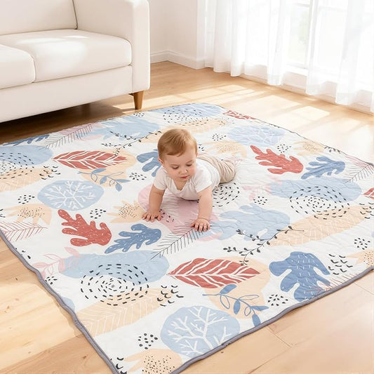 Baby Play Mat 50"x50" Premium Thicker Foam Floor Mat, Bohemian Non-Slip Playpen Mat for Infants & Toddlers, Foldable Machine Washable Crawling Mat
