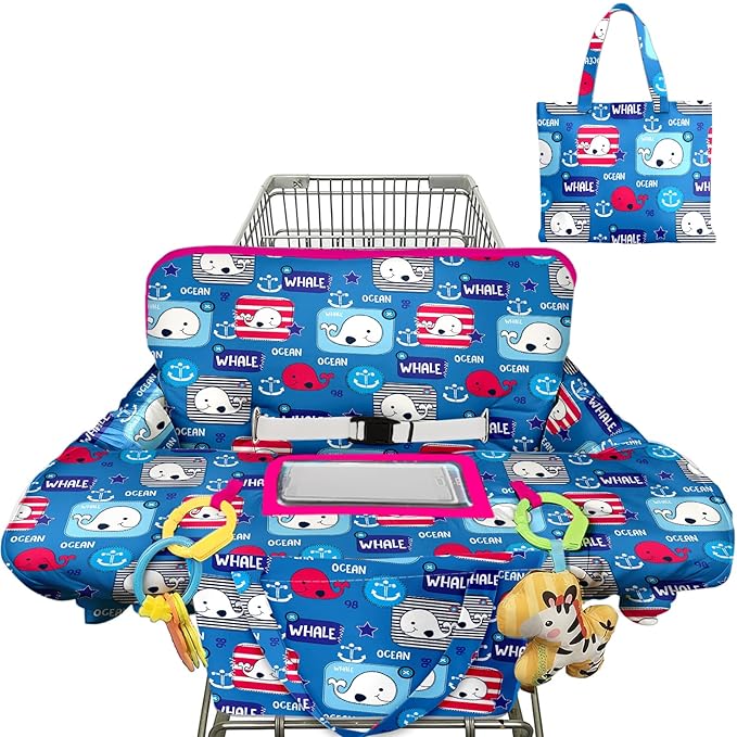Shopping Cart Cover for Baby Girl Boy 2-in-1 High Chair Water Resistant High Chair Cover Blue Whale Gender Neutral Cart Cover for Babies Padded Grocery Cart Cover for Baby