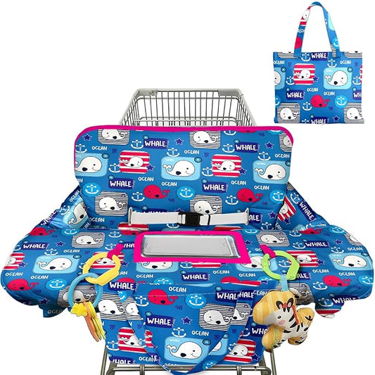 Shopping Cart Cover for Baby Girl Boy 2-in-1 High Chair Water Resistant High Chair Cover Blue Whale Gender Neutral Cart Cover for Babies Padded Grocery Cart Cover for Baby
