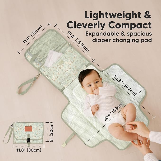 KeaBabies Portable Diaper Changing Pad - Large Waterproof Baby Changing Mat, Compact Travel Diaper Clutch, Functional Pockets Fit Newborn Essentials, Wipeable & Padded Baby Changer (Fox Vale)